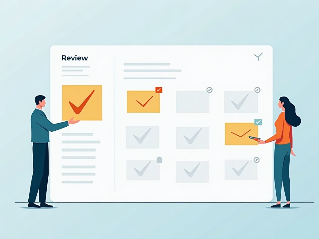 A review column where a manager approves a card while a blocked card is flagged nearby