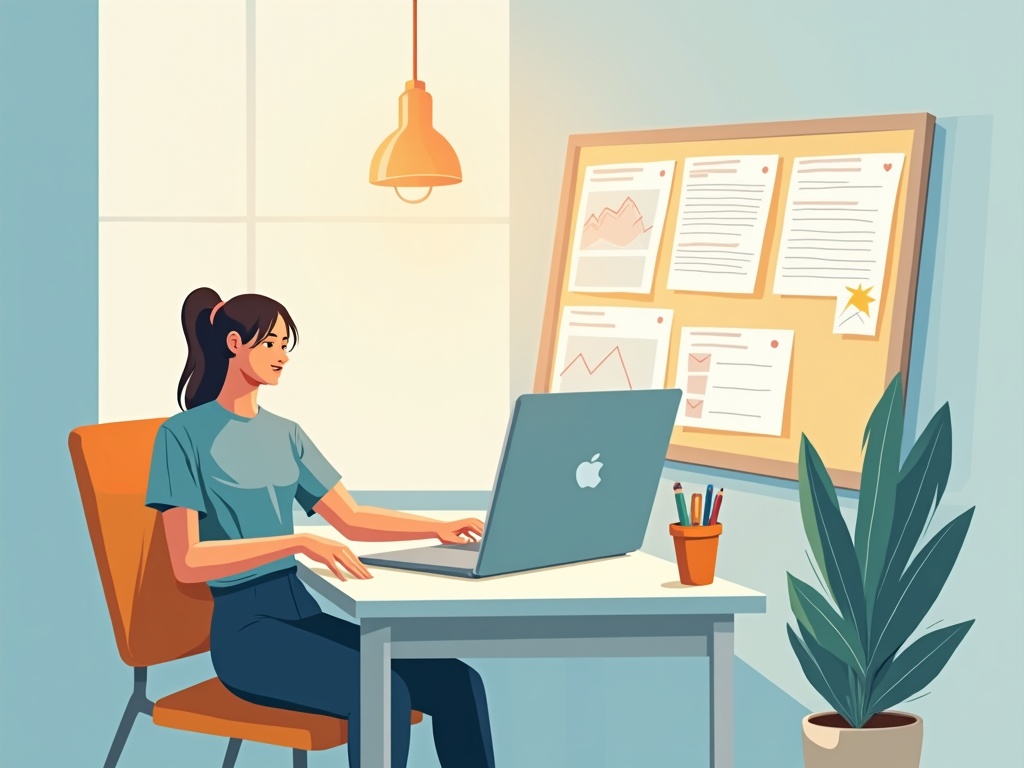 A relaxed owner at a tidy desk with a quiet inbox and a calm board behind them