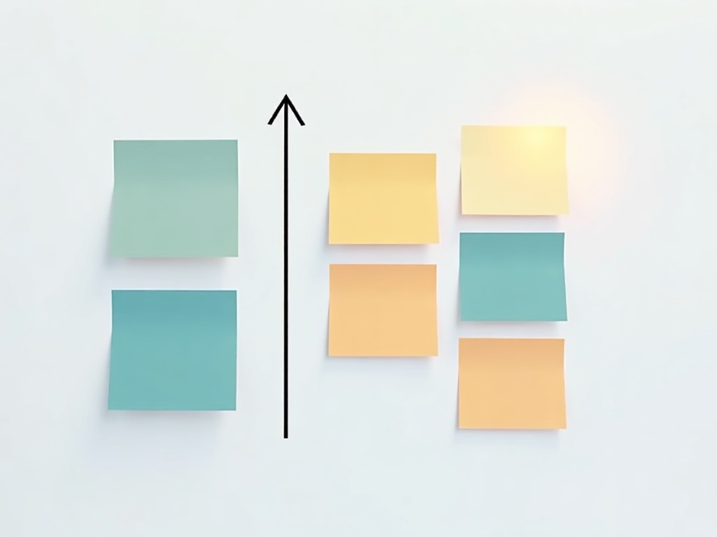 A kanban board with an arrow suggesting a right-to-left walk across the columns