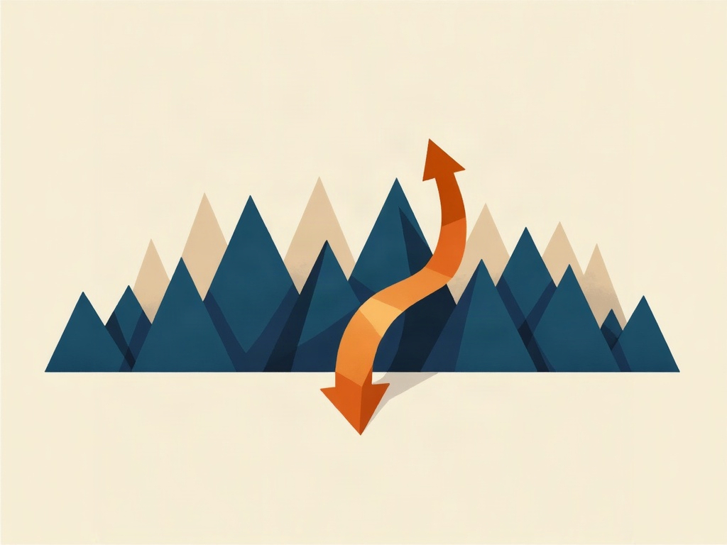 Two arrows diverging over a jagged frontier line, one faster and one slower