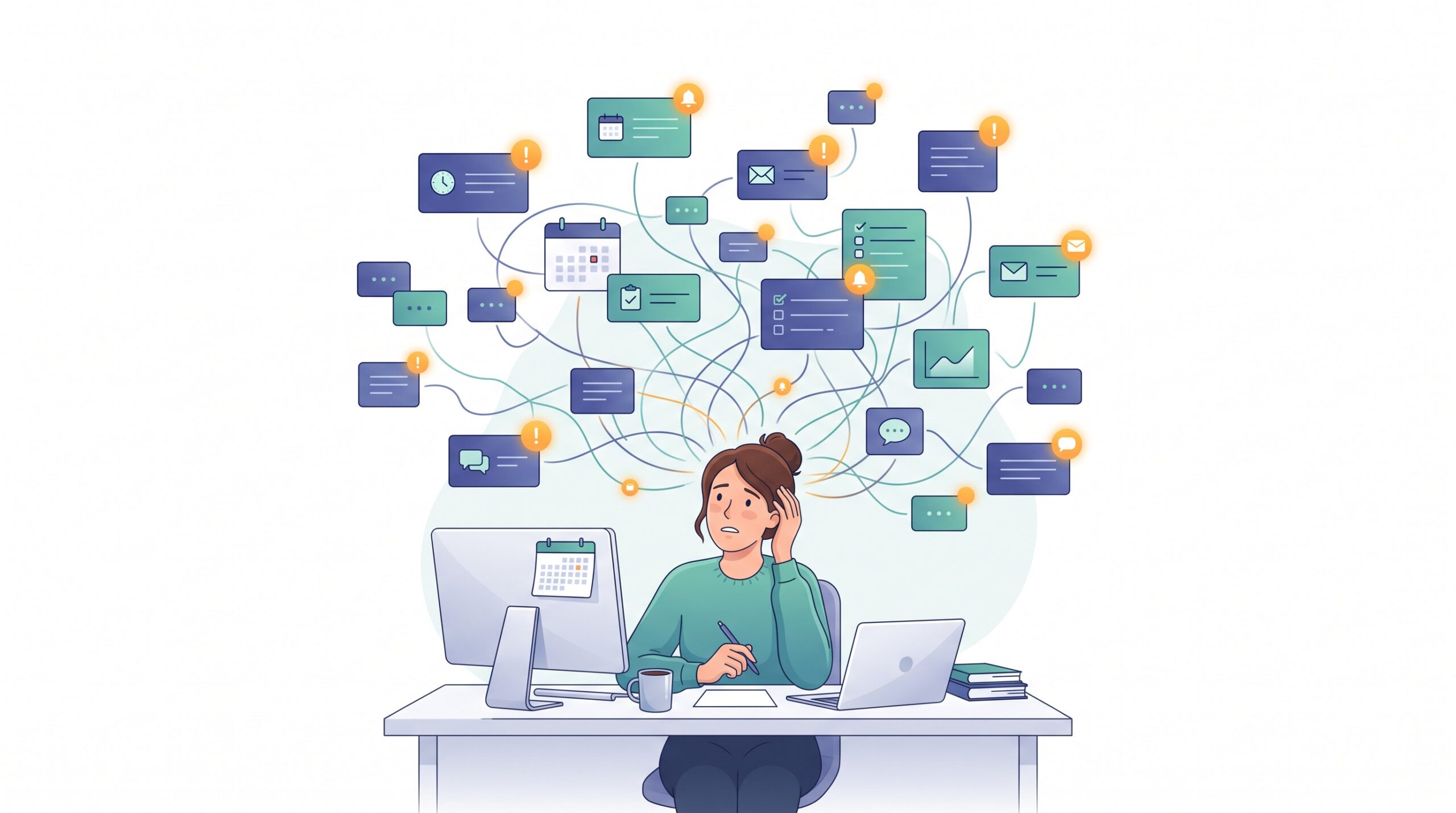A person pulled in many directions by competing tasks and notifications