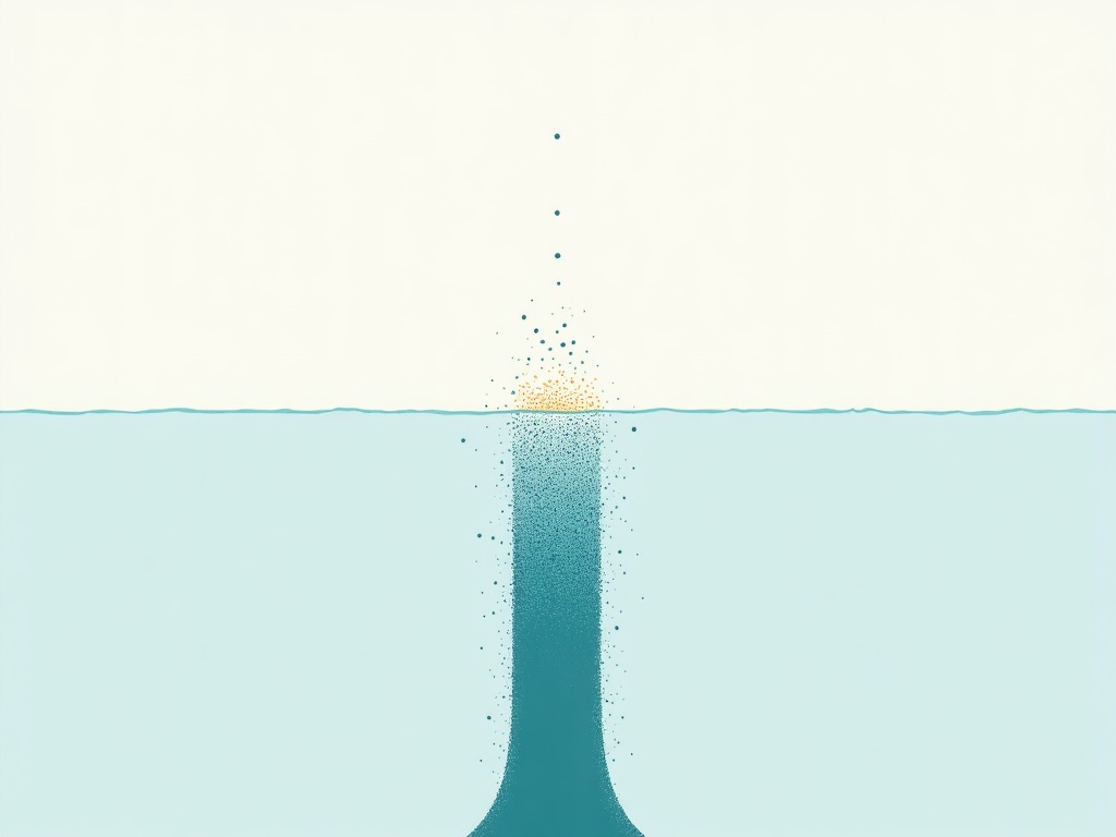 A pipe of evenly flowing dots bunching up at a single narrow pinch point