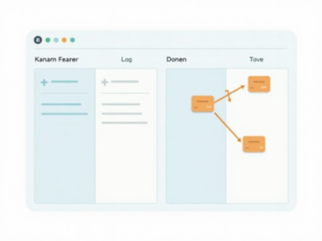 A kanban board showing a card flowing from backlog through to done