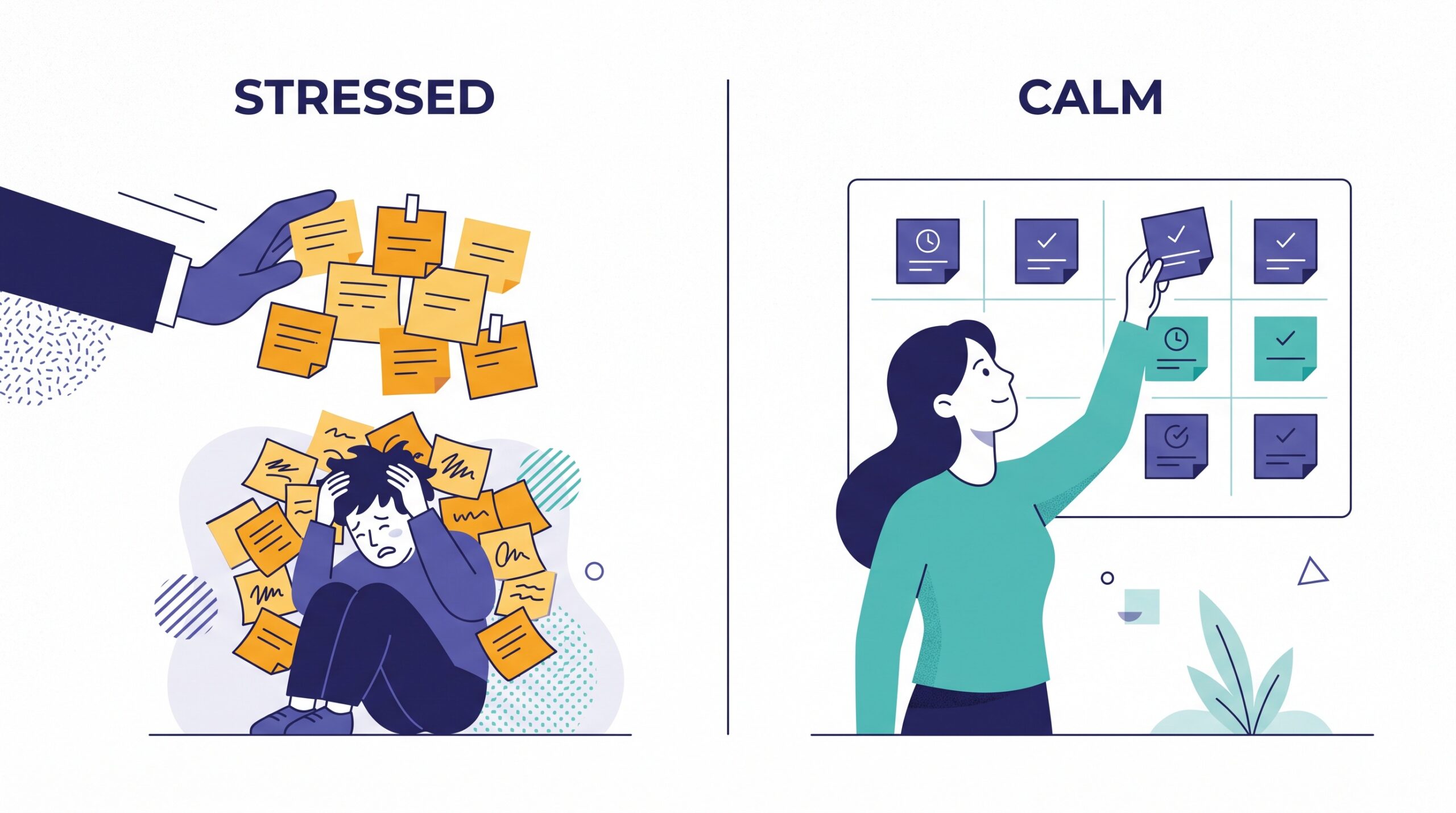 A push system dumping work on a person versus a pull system where the person takes one card when ready