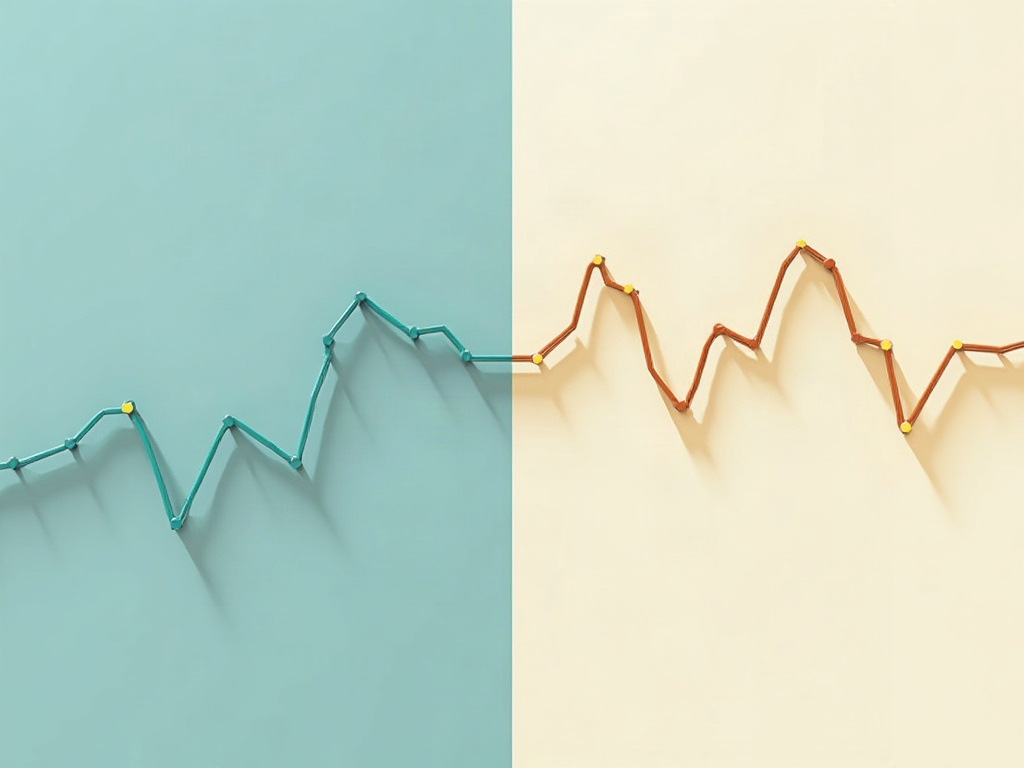 Two paths side by side, one a smooth steady line and one a jagged unpredictable line