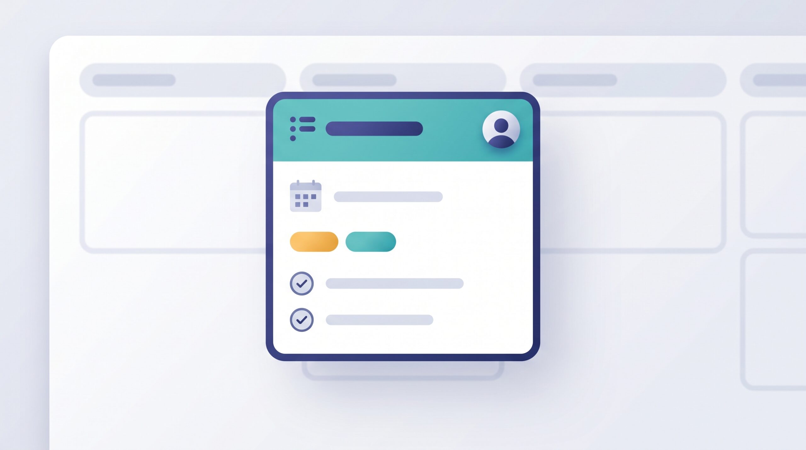 A single tidy kanban card divided into clear zones - heading, an owner avatar, a date dot, coloured tags, and a short checklist