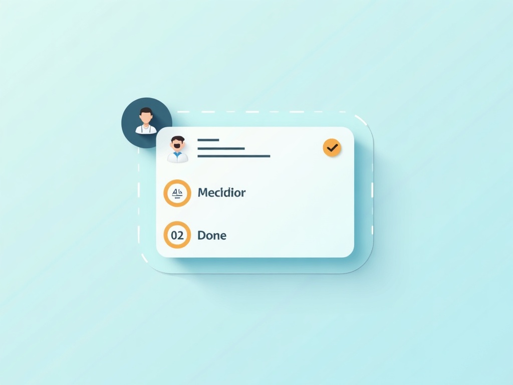 A kanban card with three small markers - an owner avatar, a date dot, and a done check circle