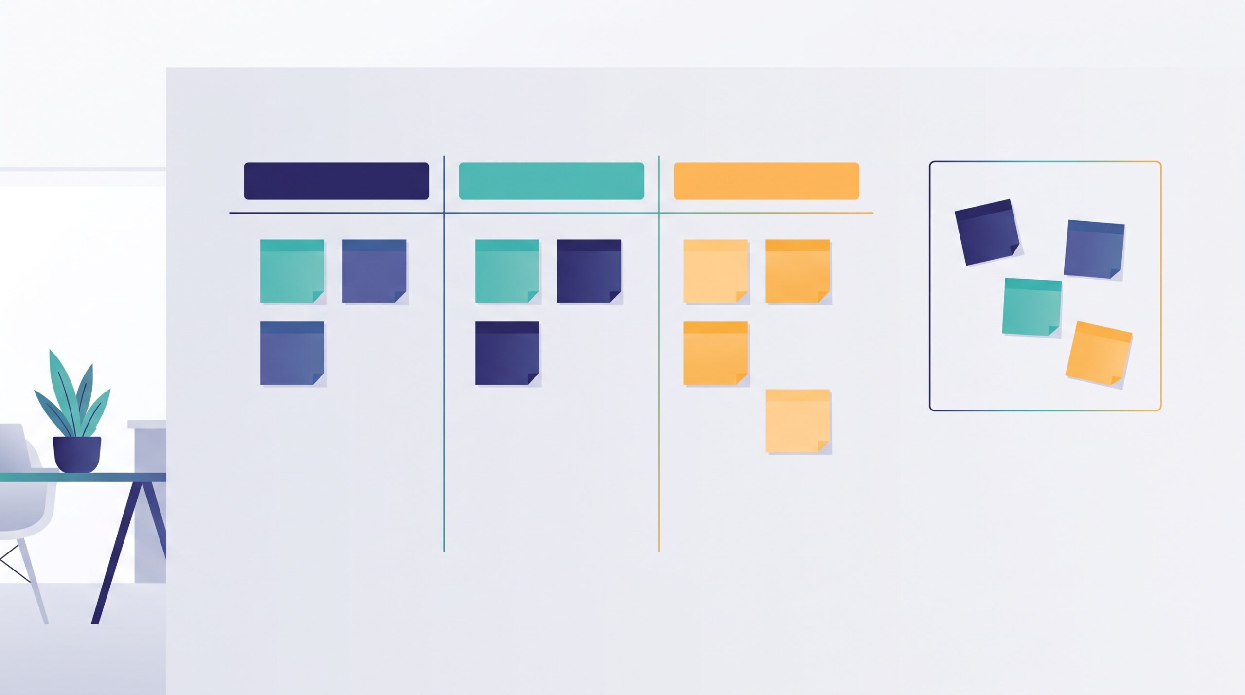 Illustration of a kanban board with a separate small side area holding a few set-aside notes
