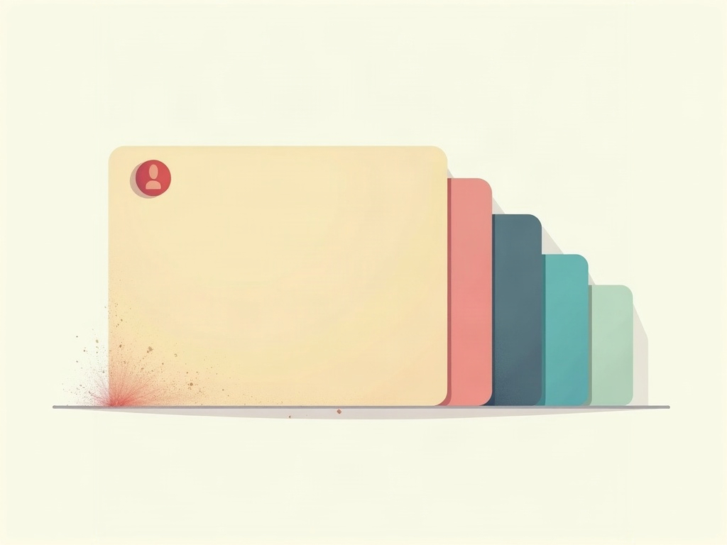 A faded, dusty kanban card sitting motionless while brighter cards move past it