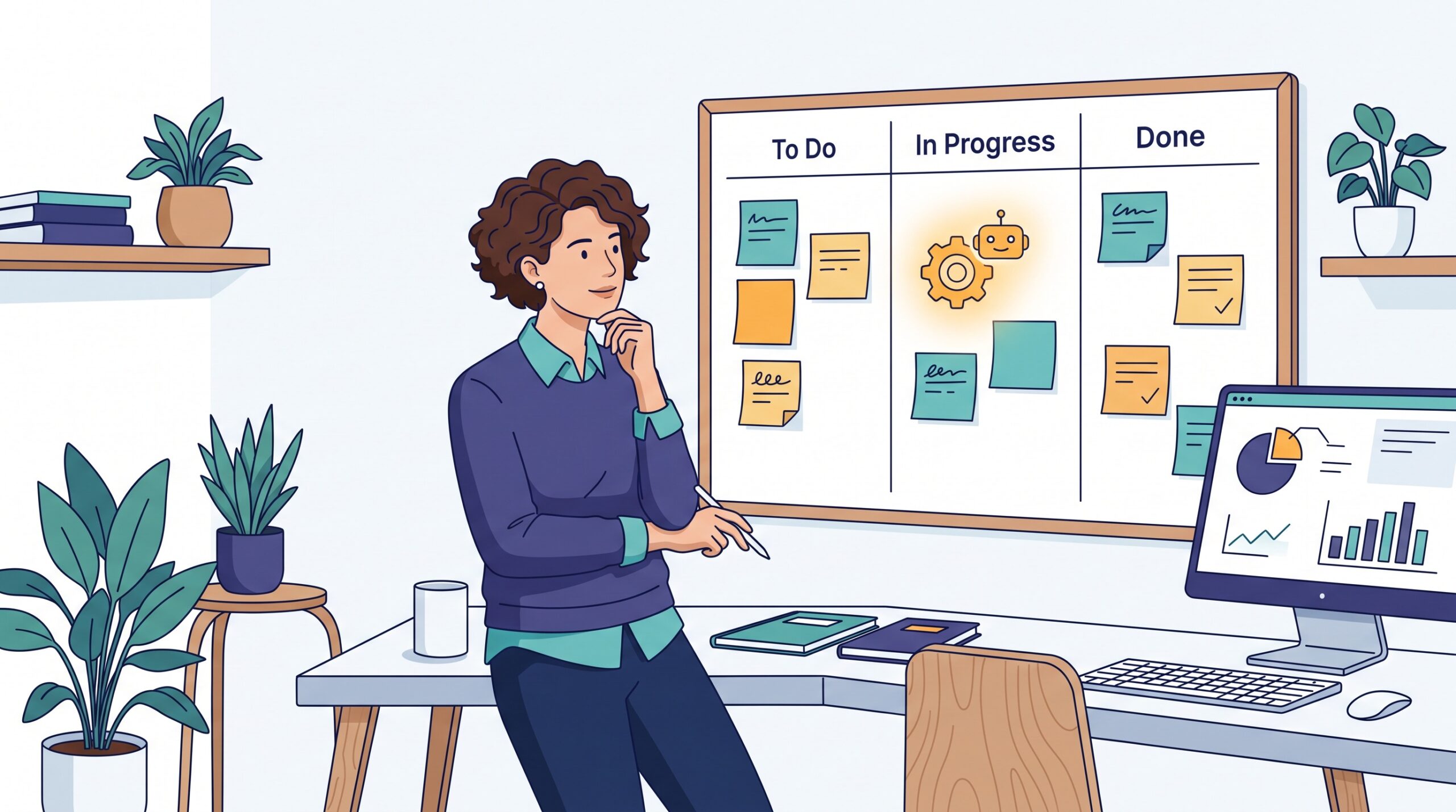 Illustration of an owner deciding whether to automate a single step on a kanban board