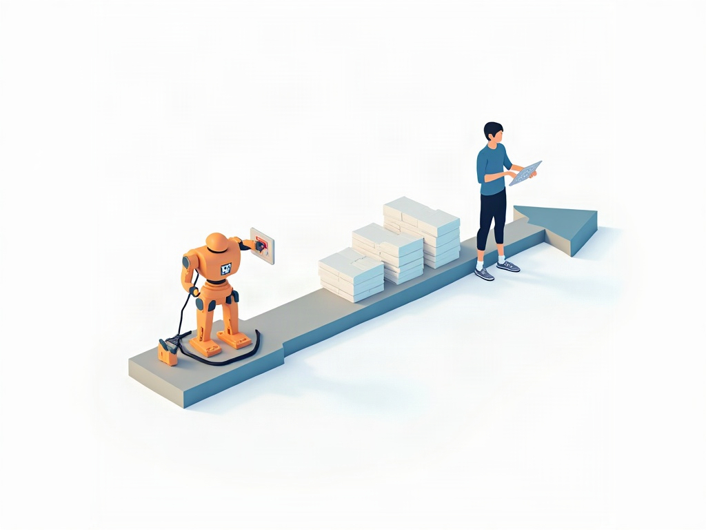 Illustration of a workflow splitting into an automated path and a human path
