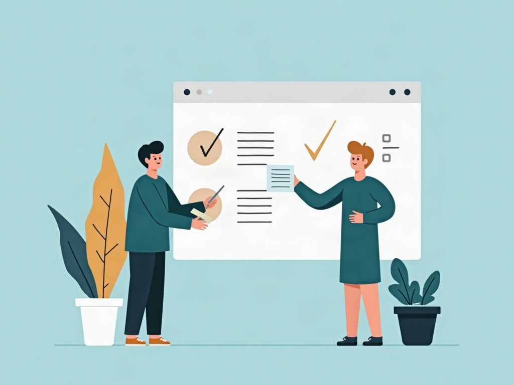One person handing a single card to another beside a kanban board